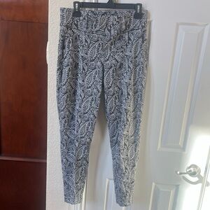 Jofit Blue Paisley Print Pleated Casual Stretch Pants w pockets, loops - Small